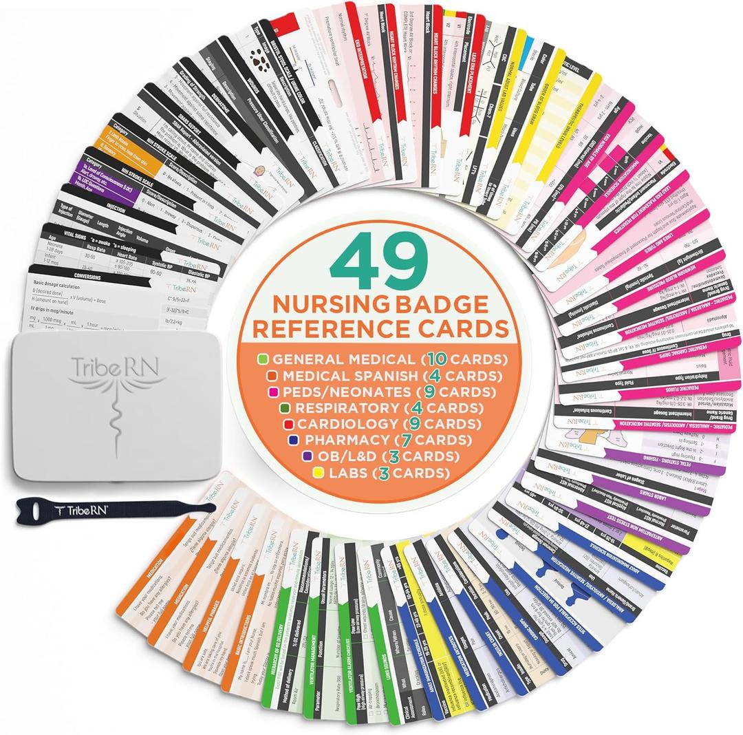 BadgeGuru 2.0 by Tribe RN - Nursing Student Set of 49 Nursing Badge Reference Cards - Comprehensive Clinical Nurse Badge Card Set Designed by Nurses for Students and Fellow Critical Care RNs (Inverted)