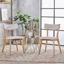 Christopher Knight Home Chazz Mid Century Light Beige Fabric Dining Chairs with Natural Oak Finished Frame-Set of 2