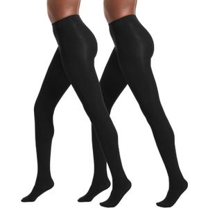 No nonsense Women's Super Opaque Control Top Tights 90 Denier Soft High Waist Pantyhose (Large, Black/Black)