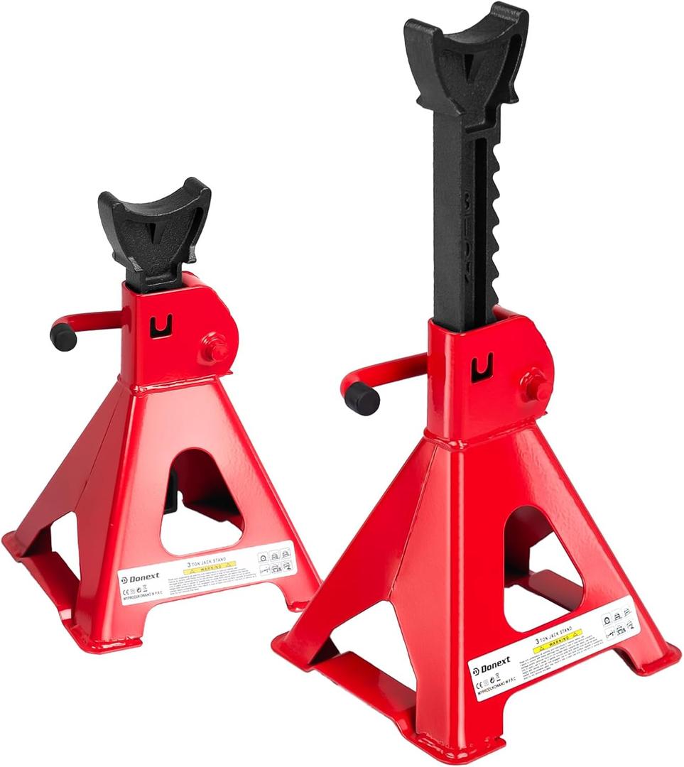 Donext Jack Stands 3 Ton (6,500 Lb) Capacity Steel, 1 Pair Red Lifting Stand Adjustable Jack Stands