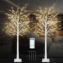KOL 6FT 2-Pack Artificial Lighted Birch Tree, 200 Warm White Fairy LED Lights, Indoor Outdoor Home Garden Party Wedding Thanksgiving Christmas Decor, Realistic Dense Faux Plant with Remote Control