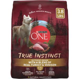 Purina ONE True Instinct With A Blend Of Real Turkey and Venison Dry Dog Food - (Pack of 4) 3.8 lb. Bags, Best By April 2026