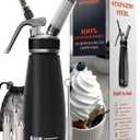 EurKitchen Stainless Steel Professional Whipped Cream Dispenser - Leak-Free Whip Cream Maker Canister - 3 Decorating Nozzles & Cleaning Brush - 1Pint /500 ML Cream Whipper - N2O Charger (Not Included) (Stainless Steel Black)