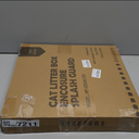 MEEXPAWS Litter Box Enclosure Splash Guard, Top Entry Cat Litter Box Shield with Slot Design Metal Grate, Dog Proof Privacy Screen Cover with Mat, Large White (24.8x16.8x23.6 Inch)