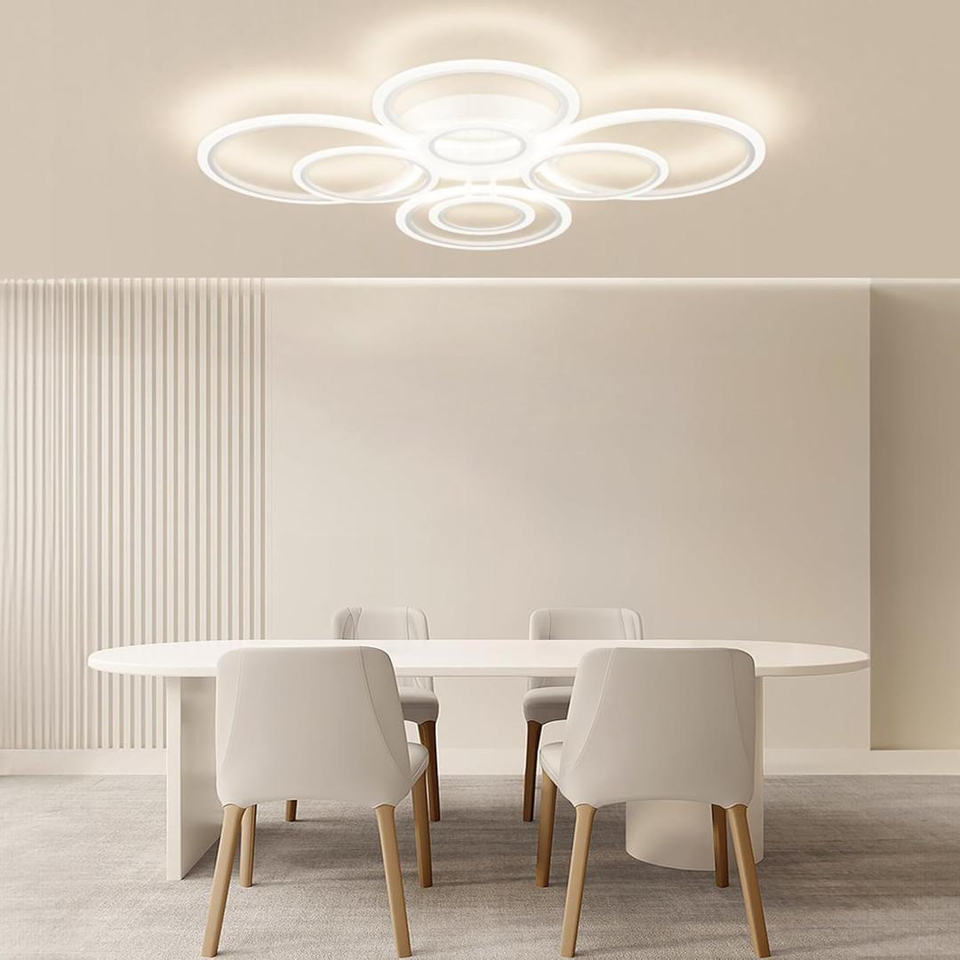 Modern LED Ceiling Light, 23-Inch, 3 Color Temps, 3348LM, Adjustable Brightness, Remote & APP Control, Energy Saving Ideal for Living Room, Dining Room, Kitchen & Office - 8 Cirles, 31.8IN