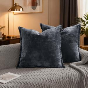 Velvet Pillow Covers 2 Pack Soft 26x26 Pillow Covers Solid Square Euro Shams Decorative Couch Pillow Cases with Wide Border for Sofa Bed Home Decor,Blue Gray