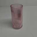 Pink Glass Vase for Flowers Ribbed Glass Vase, Pink Flower Vase, Tall Cylinder Glass Vases for Centerpieces, Living Room, Bedroom, Dining Table, Office, Wedding, Bookshelf Decoration,10 Inches