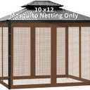 Gazebo Universal Replacement Mosquito Netting, 10' x 12' Outdoor Canopy Net Screen 4-Panel Sidewall Gazebo Curtains, with Zippers, Easy to Install, Fit for Most Gazebos 10x12 CanopyPatio Brown