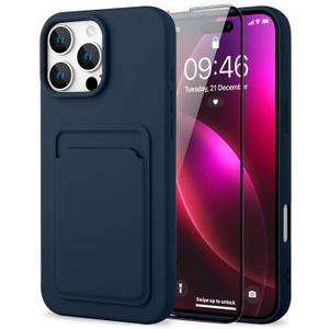 MZELQ Compatible with iPhone 16 Pro Case TPU Card Holder Wallet Cover,Camera Protection + Screen Protector Soft Card Slot Phone Case -Blue MZELQ Compatible with iPhone 16 Pro Case TPU Card Holder Wallet Cover,Camera Protection + Screen Protector Soft Card Slot Phone Case -Blue