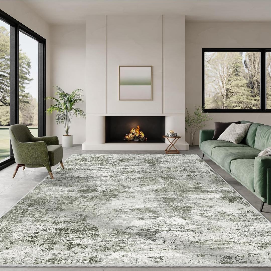 Area Rugs 5x7 for Living Room, Modern Abstract Machine Washable Large Green Rug Soft Rug, Floor Carpet with Non Slip Backing for Dining Room (Green,5'x7')