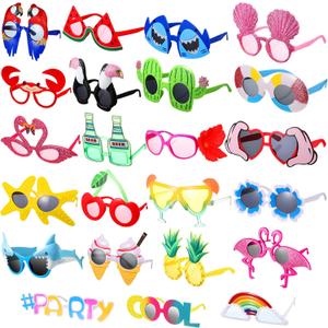 Junkin 24 Pairs Luau Party Sunglasses Funny Hawaiian Tropical Glasses Favors Novelty Fancy Eyeglasses Photo Booth Props for Adults Teens Birthday Summer Beach Themed Party Supplies Decoration
