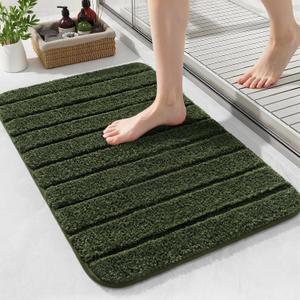 LOCHAS Bathroom Rugs, 24" x17" Bath Rug Non Slip Washable, Absorbent Microfiber Bath Mat Luxury Soft, Cozy Bathroom Carpet for Shower Quick Dry, Olive Green