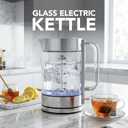 OVENTE Electric Kettle, 1.7L Double Wall Glass Tea Kettle with Stainless Steel Base, Acrylic Handle, 1500W Cordless Fast Boil Borosilicate Water Boiler, Easy Fill Lid & Auto Shut-Off, Silver KG912S