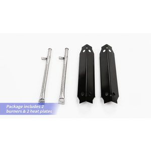 Uniflasy Grill Replacement Parts for Dyna-Glo 2 Burner DGC310CNP-D, DGC310RNP-D, DGC310BNP-D Grill Models, Grill Burner and Porcelain Steel Heat Plate Shield for Dyna-Glo DGC310CNP-D
