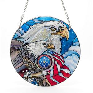 2 x Bald Eagle Stained Glass Window Hanging, Patriotic Eagle Suncatcher with American Flag, Real Glass Window Decor Gift for Veterans Dad Grandpa