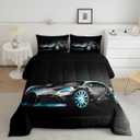 Feelyou Sports Car Comforter Stylish Black Race Car Comforter Set for Kids Boys Girls Extreme Sports Theme Bedding Set Cool Speed Luxury Decor Duvet Quilt with 2 Pillowcases 3Pcs Bedding Queen