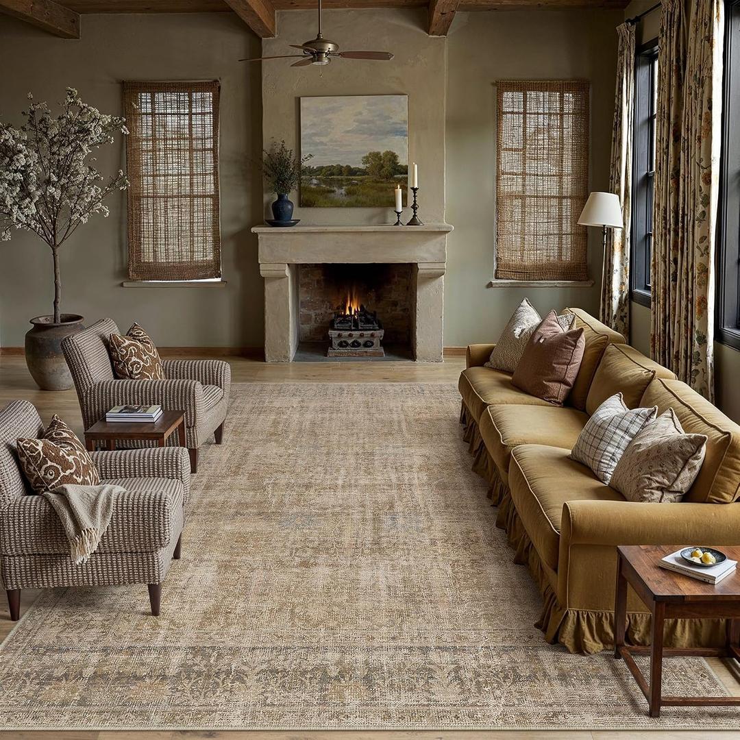 HUGEAR Brown 8x10 Neutral Area Rugs for Living Room