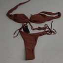 Women Two Piece String Bikini Swimsuit Halter Tie Side Bathing Suits Cheeky Thong Bikini Set (Small, Brownred)
