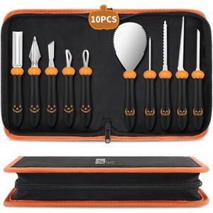 Pumpkin Carving Kit Tools Halloween, Professional Heavy Duty Carving Set, Stainless Steel Double-side Sculpting Tool Carving Kit for Halloween Decoration Jack-O-Lanterns, Gift for Halloween (Black)