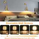 Gold Battery Operated Wall Sconce, Wireless Wall Lights Set of 2, Dimmable Wall lamp with Remote Control, 3000K-6000K Adjustable Modern Luxury LED Light Fixtures for Kitchen Bedroom Living Room Stairs