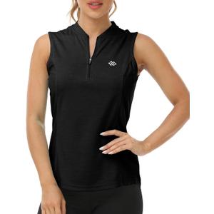 JINSHI Women Tennis Shirt Golf Sleeveless ShirtsQuick Dry UPF 50+ Sportswear with Zipper (XX-Large, Black)