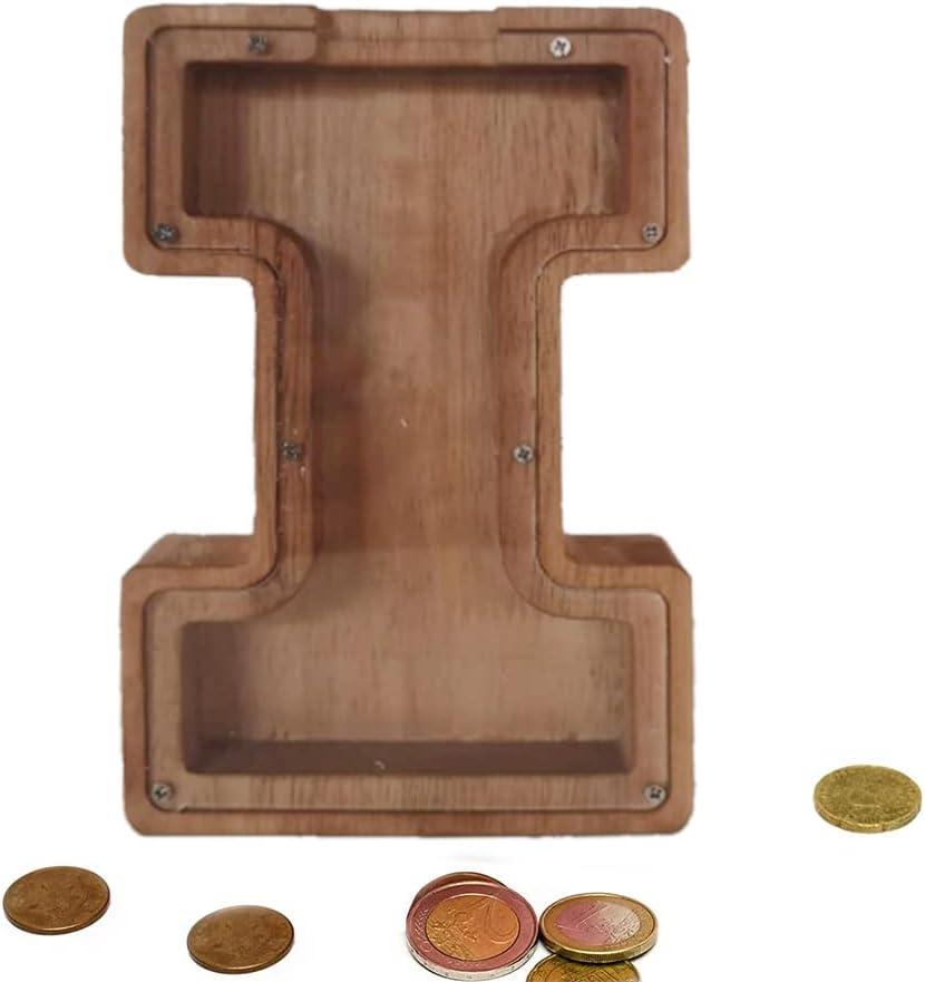 Wooden Money Bank Personalized Letters Coin Bank Text Engraved Money Box Wooden Coin Bank ?Gift for Kids Christmas Birthday Gift Home Decoration (I)