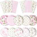 60Pcs Floral Plates and Napkins-Girls Pink Party Supplies Vintage Flower Tea Party Decorations for Birthday,Baby Shower