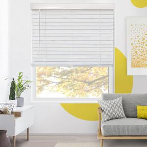 Cordless Faux Wood Blinds, Wooden Blinds for Indoor Windows, Basic White, 16" W x 48" H by YELLOW BLINDS