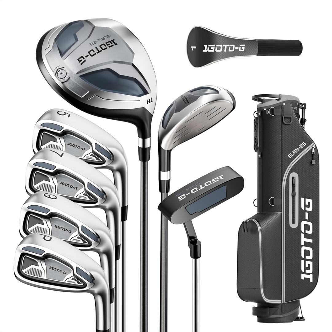 9 Pieces Golf Clubs Set for Men - Complete Mens Golf Clubs Full Set Right/Left Handed Includes Stand Bag with Rain Hood, 1# Drive, 5# Hybrid 5# 7# 9# PW# Irons and Putter