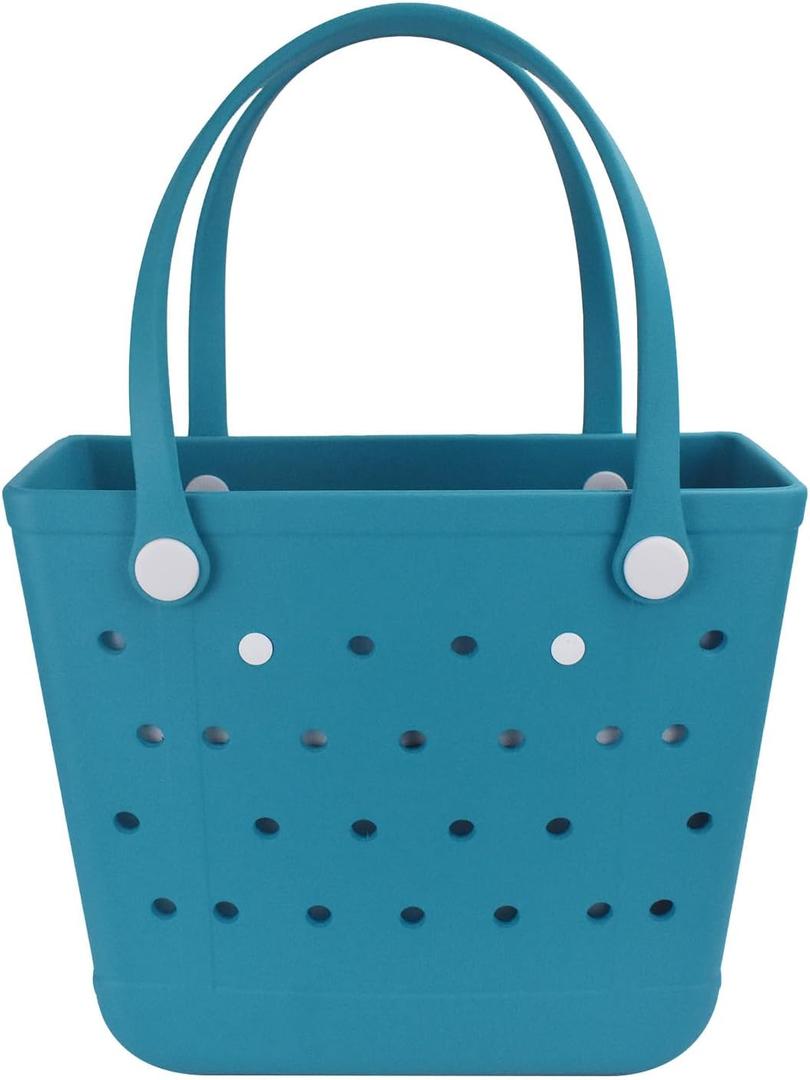 Lightweight Extra large Rubber Beach Bag Small mini Tote Bag for Gym Waterproof medium Open Handbag for Pool Sports (Medium(15*6*12.6in), M-lake Green)