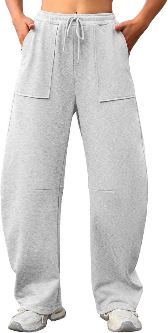 ELLEVEN Womens Baggy Barrel Sweatpants, High Waisted Wide Leg Sweat Pants Drawstring y2k Casual Palazzo Loose Trousers, M