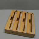 4-in-1 Bamboo Wrap Organizer with Cutter  Holds Plastic Wrap, Foil, Parchment & Paper Towels  Drawer or Countertop Use  Durable Bamboo Dispenser with Labels