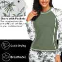 Women's Long Sleeves Rash Guard - 2 Piece Swimsuits with Built in Bra Swim Shirt and Shorts with Pockets (L)