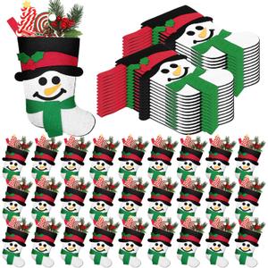 Geyoga 48 Pcs Mini Snowman Christmas Stockings Bulk Black and White Mini Stockings Fireplace Hanging Stocks Small Felt Elf Christmas Stocks Ornaments Decor for Xmas Tree Fireplace