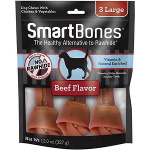 SmartBones Large Chews With Real Beef, Rawhide-Free Chews For Dogs, 3 Count (EXP 07/25/27)