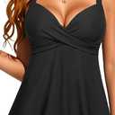 Women's Underwire Tankini Top Only- Twist V Neck Swimsuit Top Flowy Bathing Suit Top No Bottom 2025 (Large, Black)