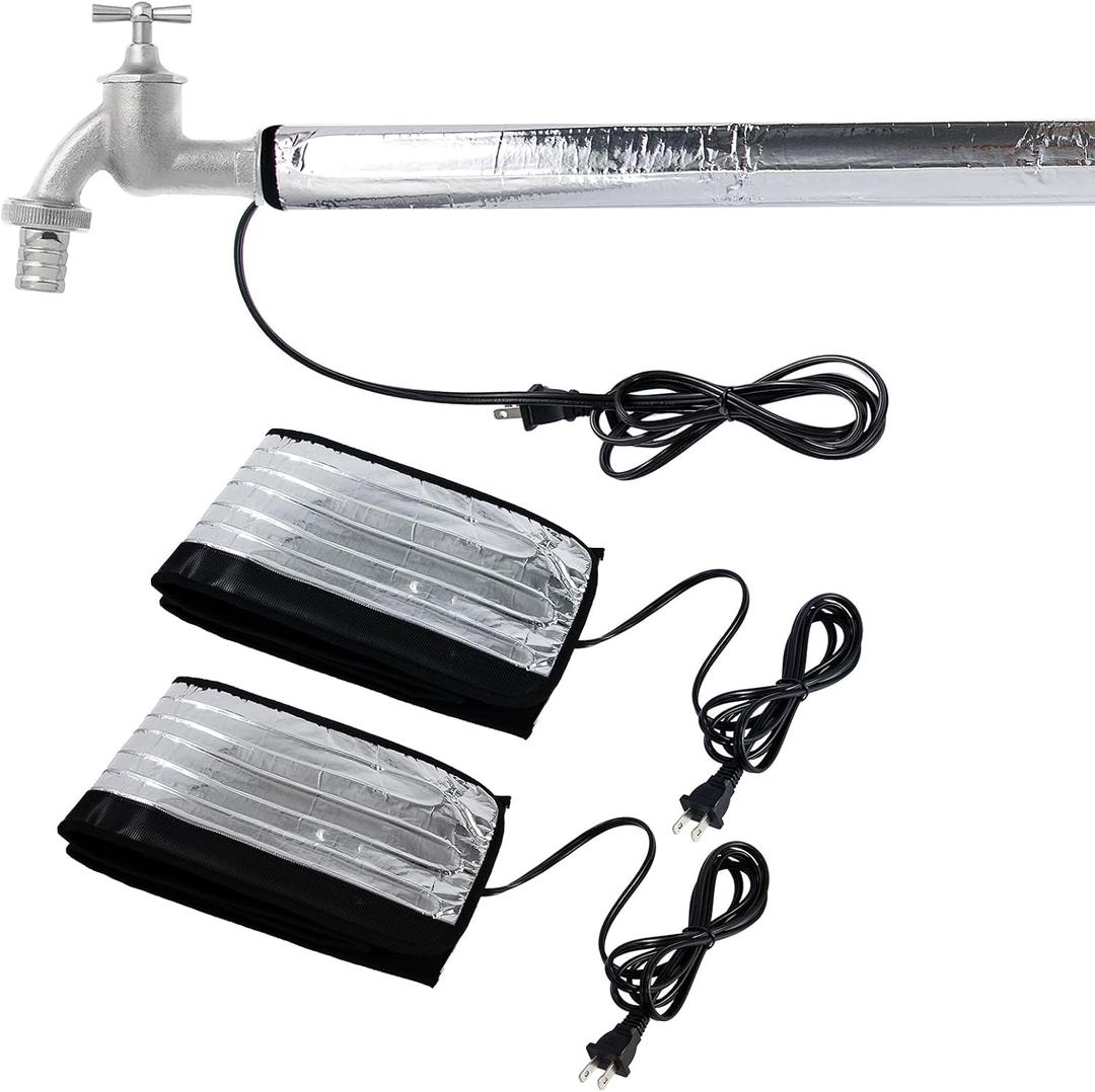 Water Pipe Heat Tape Blanket,2 Pack Faucet Heating Blanket,39.4" x 6" Aluminum Foil Freeze Protection Winter Pipe Heater Wrap, Heating Cable for 1-1/4" Metal Plastic Pipes,110V, Max Temp 140F