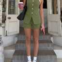ZESICA Womens Summer 2 Piece Short Sets 2026 Suit Vest Tops Matching Set Business Casual Dressy Outfits (Green, L)