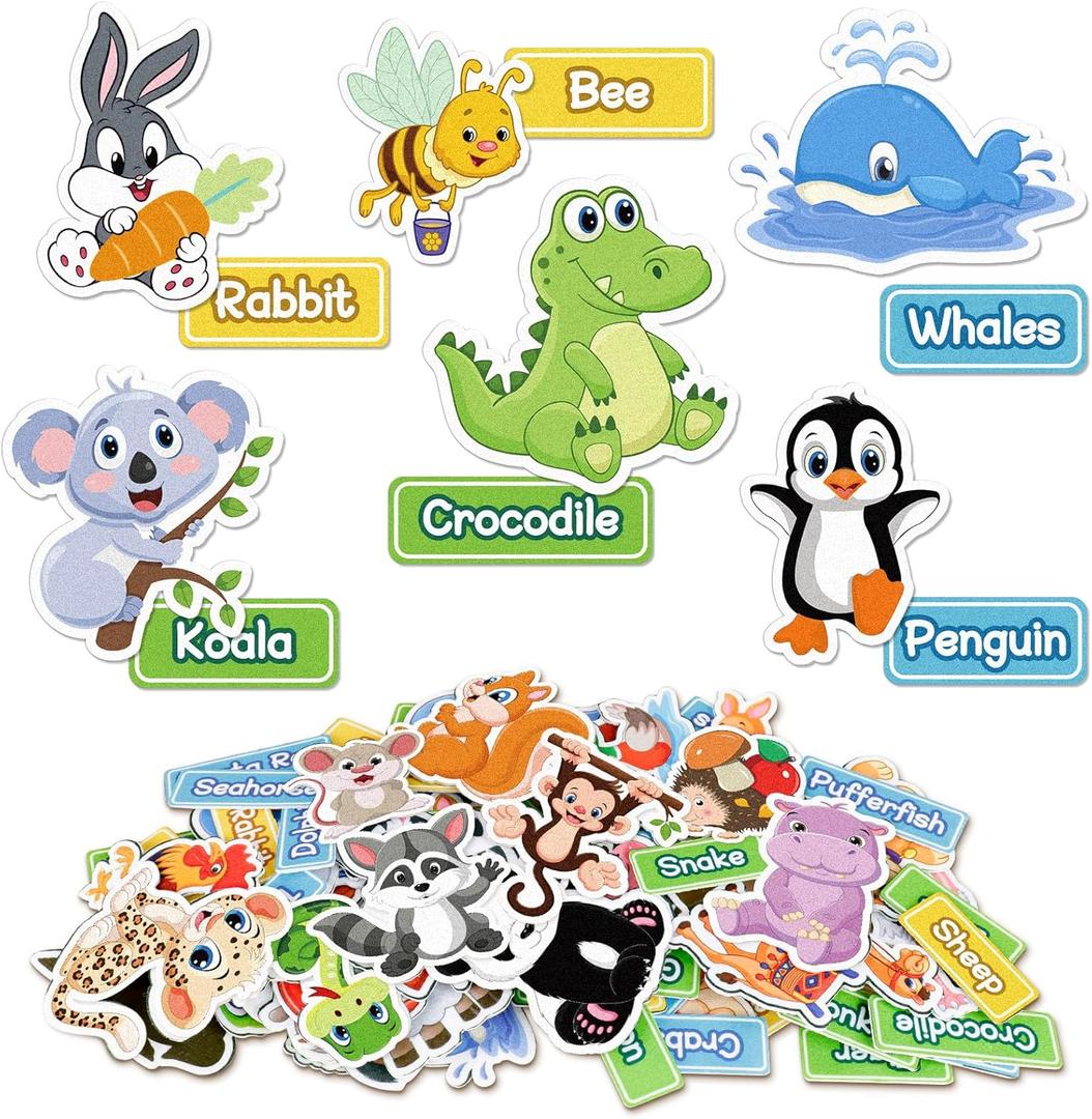 Kids Felt Animals Set - 90 Wild & Farm Animals Felt Pieces for Storytelling, Preschool Learning Activities with Storage Pouch & Velcro Backs