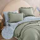 BLOOMHAVEN Queen Comforter Set - 7 Pieces Ruffle Sage Green Bedding Sets, Shabby Chic Farmhouse Bed in a Bag Queen with Ruffle Comforter, Floral Sheets, Pillowcases & Shams