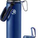 GOSWAG Insulated Sports Water Bottle, 24oz 2 Lids(with Straw/No Straw), Stainless Steel Water Bottles with Paracord Handle, Insulated Bottle with Double-Wall Vacuum Insulation