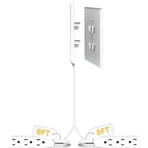 Sleek Socket Original & Patented Ultra-Thin Outlet Concealer With Cord Kit, Flat Extension With Multi Outlets Power Strip, Ideal for Home Improvement, Hide Bulky and Messy Cords (8ft - Dual Cords)