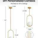 Yunnix Pendant Lights Kitchen Island, Pendant Light Fixtures, Modern Gold Globe Glass Pendant Lighting, Brass Mid Century Chandelier One Light for Bathroom Bedroom Dining Room(Bulb Not Included)