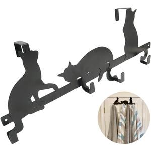 Evelots Over The Door 4 Hook Towel/Coat Rack Hanger Organizer, Kitty Cat Design-Easy No Tool Installation-Black Iron-Holds 20 lbs.