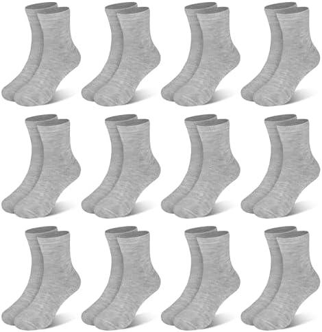 SPTRAMLE Kids Socks 12 Pairs Crew Socks for Toddler Boys Girls 1-14 Years Athletic Mid Cut Socks Multipack Black White (Grey, 4-7Y)