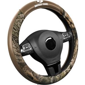 Mossy Oak Camo Steering Wheel Cover, Durable Grip Car Steering Cover, Universal Fit 14.5"15.5" - Made with Premium Beige PVC Leather and Cotton Fabric, Anti-Slip - Official Licensed Product