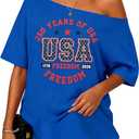 Women Off The Shoulder Tops Funny Graphic Short Sleeve Tees Beach Outfit (Blue, XL)