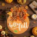 Hello Fall Wreath for Front Door, 12 Inch Fall Door Sign with Bow, Maple Leaves and Berries, Rustic Fall Decor for Porch, Wall, Thanksgiving & Harvest Season