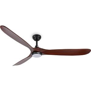 70 Inch Wood Ceiling Fan, Mute DC Motor High Airflow Large Ceiling Fans with Lights and Remote for Patio Living Room, Walnut
