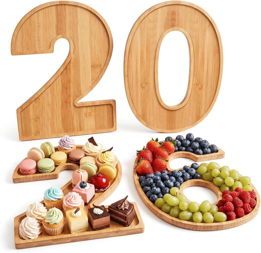 Rtteri 4 Pcs Large 2026 Charcuterie Numbers Fillable Board Graduation Decorations 15.75"x11.81" Wood Serving Food Trays Platters for Class of 2026 Grad Party Centerpieces Table Decor